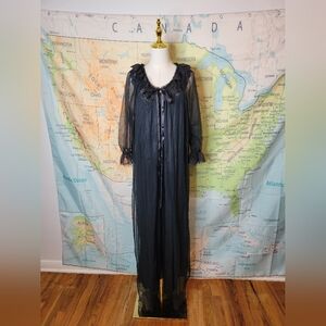 Nicole Wior Vintage 1950s Black Sheer Gown And Robe Set Size XL